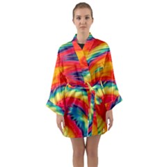 Colorful Dark Tie Dye Pattern Long Sleeve Satin Kimono by SpinnyChairDesigns