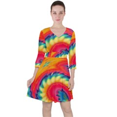 Colorful Dark Tie Dye Pattern Ruffle Dress by SpinnyChairDesigns