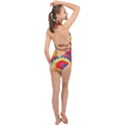 Colorful Dark Tie Dye Pattern Halter Front Plunge Swimsuit View2