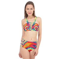 Colorful Dark Tie Dye Pattern Cage Up Bikini Set by SpinnyChairDesigns