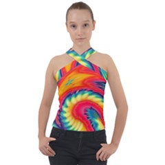 Colorful Dark Tie Dye Pattern Cross Neck Velour Top by SpinnyChairDesigns