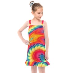 Colorful Dark Tie Dye Pattern Kids  Overall Dress by SpinnyChairDesigns