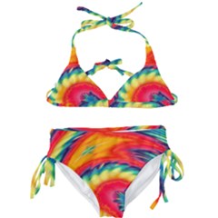 Colorful Dark Tie Dye Pattern Kids  Classic Bikini Set by SpinnyChairDesigns