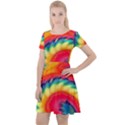 Colorful Dark Tie Dye Pattern Cap Sleeve Velour Dress  View1