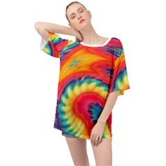 Colorful Dark Tie Dye Pattern Oversized Chiffon Top by SpinnyChairDesigns