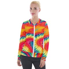 Colorful Dark Tie Dye Pattern Velour Zip Up Jacket by SpinnyChairDesigns