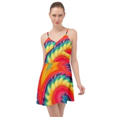 Colorful Dark Tie Dye Pattern Summer Time Chiffon Dress by SpinnyChairDesigns