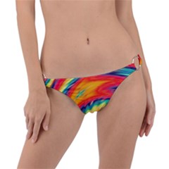 Colorful Dark Tie Dye Pattern Ring Detail Bikini Bottom by SpinnyChairDesigns