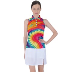 Colorful Dark Tie Dye Pattern Women s Sleeveless Polo Tee by SpinnyChairDesigns