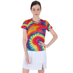 Colorful Dark Tie Dye Pattern Women s Sports Top