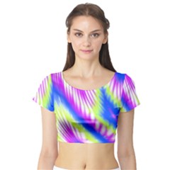 Colorful Blue Purple Pastel Tie Dye Pattern Short Sleeve Crop Top