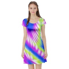 Colorful Blue Purple Pastel Tie Dye Pattern Short Sleeve Skater Dress