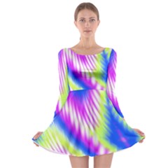 Colorful Blue Purple Pastel Tie Dye Pattern Long Sleeve Skater Dress