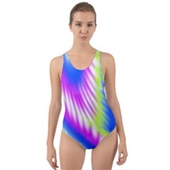 Colorful Blue Purple Pastel Tie Dye Pattern Cut-out Back One Piece Swimsuit by SpinnyChairDesigns