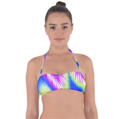 Colorful Blue Purple Pastel Tie Dye Pattern Halter Bandeau Bikini Top by SpinnyChairDesigns