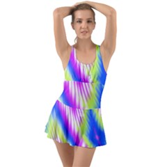 Colorful Blue Purple Pastel Tie Dye Pattern Ruffle Top Dress Swimsuit