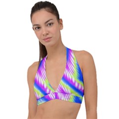 Colorful Blue Purple Pastel Tie Dye Pattern Halter Plunge Bikini Top