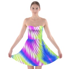 Colorful Blue Purple Pastel Tie Dye Pattern Strapless Bra Top Dress