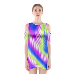 Colorful Blue Purple Pastel Tie Dye Pattern Shoulder Cutout One Piece Dress