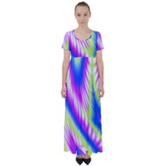 Colorful Blue Purple Pastel Tie Dye Pattern High Waist Short Sleeve Maxi Dress by SpinnyChairDesigns