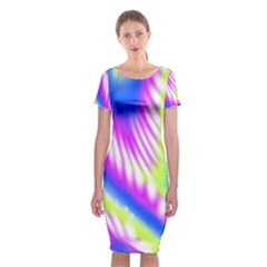 Colorful Blue Purple Pastel Tie Dye Pattern Classic Short Sleeve Midi Dress