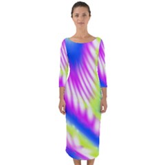 Colorful Blue Purple Pastel Tie Dye Pattern Quarter Sleeve Midi Bodycon Dress