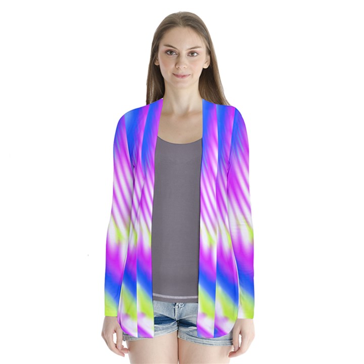 Colorful Blue Purple Pastel Tie Dye Pattern Drape Collar Cardigan