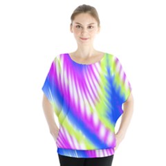 Colorful Blue Purple Pastel Tie Dye Pattern Batwing Chiffon Blouse