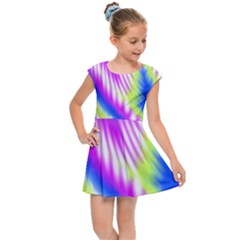 Colorful Blue Purple Pastel Tie Dye Pattern Kids  Cap Sleeve Dress