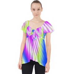 Colorful Blue Purple Pastel Tie Dye Pattern Lace Front Dolly Top