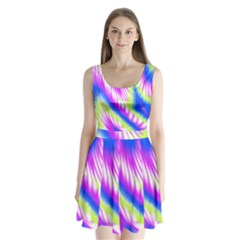 Colorful Blue Purple Pastel Tie Dye Pattern Split Back Mini Dress 