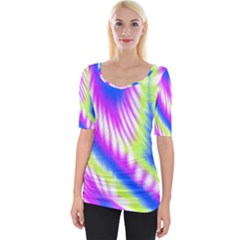 Colorful Blue Purple Pastel Tie Dye Pattern Wide Neckline Tee