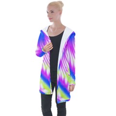 Colorful Blue Purple Pastel Tie Dye Pattern Longline Hooded Cardigan