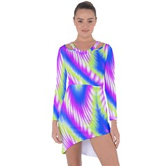 Colorful Blue Purple Pastel Tie Dye Pattern Asymmetric Cut-Out Shift Dress