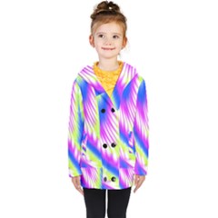 Colorful Blue Purple Pastel Tie Dye Pattern Kids  Double Breasted Button Coat by SpinnyChairDesigns