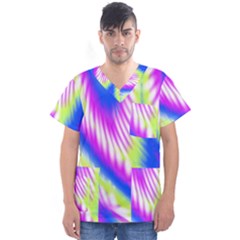 Colorful Blue Purple Pastel Tie Dye Pattern Men s V-Neck Scrub Top