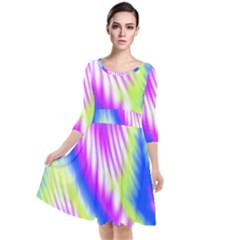 Colorful Blue Purple Pastel Tie Dye Pattern Quarter Sleeve Waist Band Dress