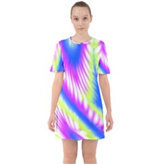 Colorful Blue Purple Pastel Tie Dye Pattern Sixties Short Sleeve Mini Dress