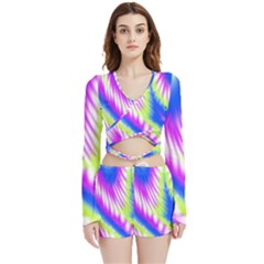 Colorful Blue Purple Pastel Tie Dye Pattern Velvet Wrap Crop Top by SpinnyChairDesigns