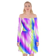 Colorful Blue Purple Pastel Tie Dye Pattern Off Shoulder Skater Dress by SpinnyChairDesigns