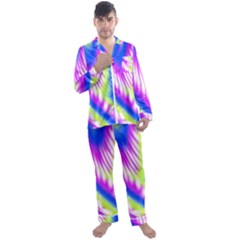 Colorful Blue Purple Pastel Tie Dye Pattern Men s Long Sleeve Satin Pyjamas Set