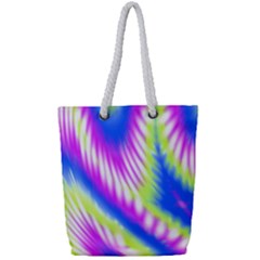 Colorful Blue Purple Pastel Tie Dye Pattern Full Print Rope Handle Tote (Small)