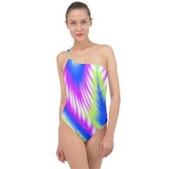 Colorful Blue Purple Pastel Tie Dye Pattern Classic One Shoulder Swimsuit