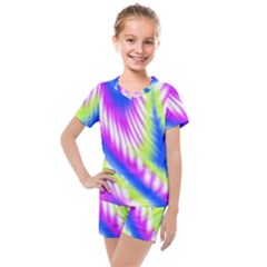 Colorful Blue Purple Pastel Tie Dye Pattern Kids  Mesh Tee and Shorts Set