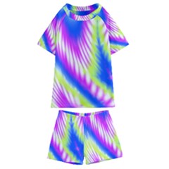 Colorful Blue Purple Pastel Tie Dye Pattern Kids  Swim Tee and Shorts Set