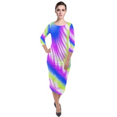 Colorful Blue Purple Pastel Tie Dye Pattern Quarter Sleeve Midi Velour Bodycon Dress