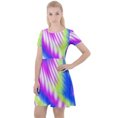 Colorful Blue Purple Pastel Tie Dye Pattern Cap Sleeve Velour Dress 