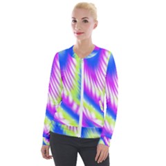 Colorful Blue Purple Pastel Tie Dye Pattern Velour Zip Up Jacket