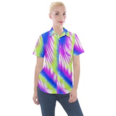 Colorful Blue Purple Pastel Tie Dye Pattern Women s Short Sleeve Pocket Shirt