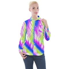 Colorful Blue Purple Pastel Tie Dye Pattern Women s Long Sleeve Pocket Shirt